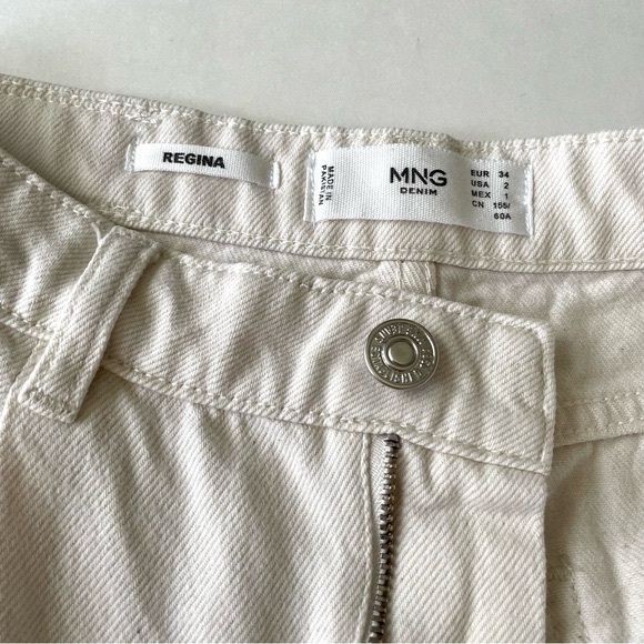 MANGO Regina Pleat Front High Rise Cotton Denim Short Cream - Picture 9 of 15